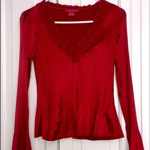 Sunny Leigh Long Sleeve Red Blouse (Petite Small)
